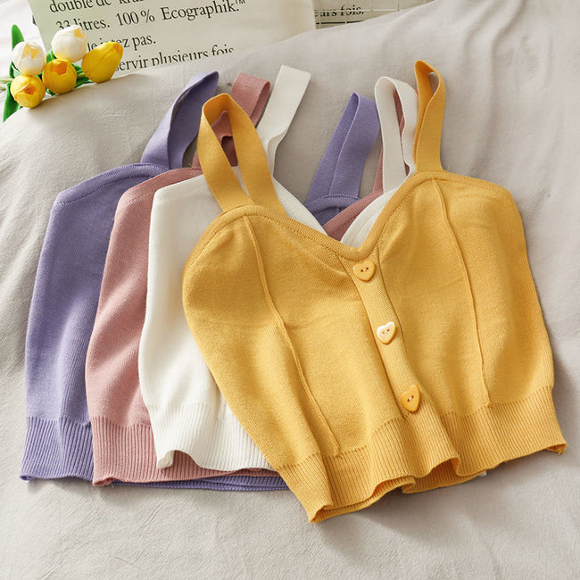 Sweet Wind Love Button Short Cropped Knitted Vest Women Hover Image