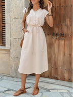 Women's Casual Solid Color Drawstring Mid Waist Dress