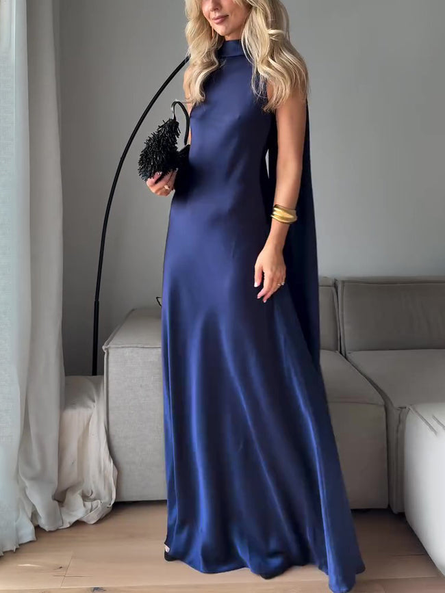 Royal Blue Satin Sleeveless Maxi Dress Main Image