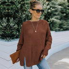 Round Neck Long Sleeve Hollow Knit Sweater Women Loose Sweater Winter
