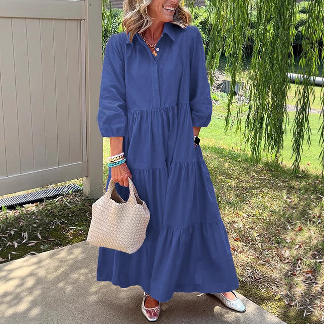 Casual Loose Lapels Mid-sleeve Large Swing Dress Hover Image
