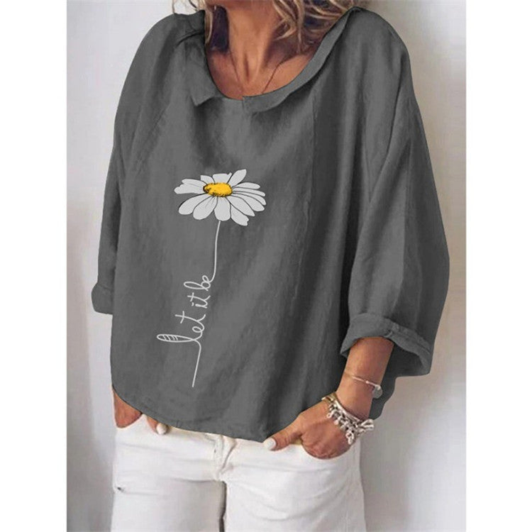 Linen loose Lapel long sleeve shirt for women