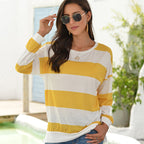 New Long Sleeved T Shirt For Women European And American Style Dusi Casual Horizontal Stripe Simple Round Neck T Shirt For Women Trendy