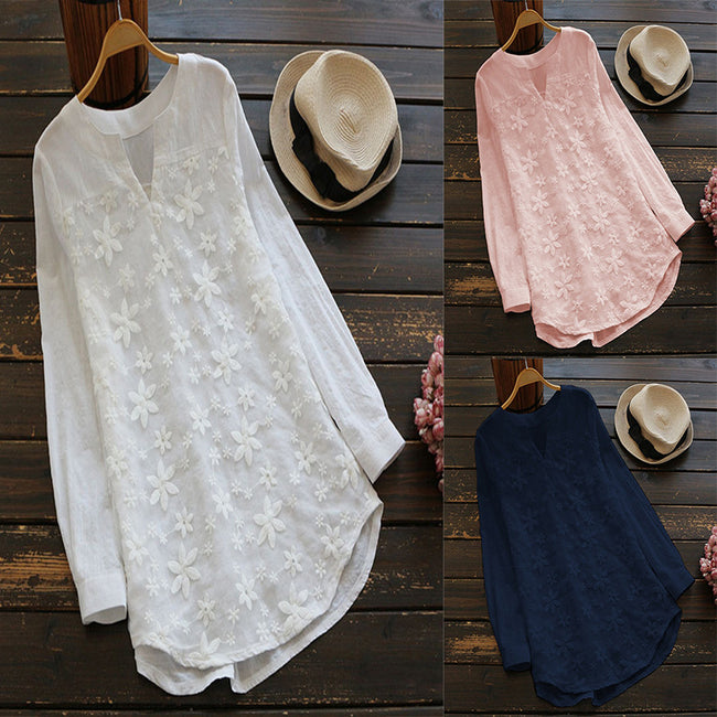 European And American Women's Lace Embroidered Long Sleeve Shirt Main Image