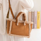 Womens Plush Crossbody Tote Bag