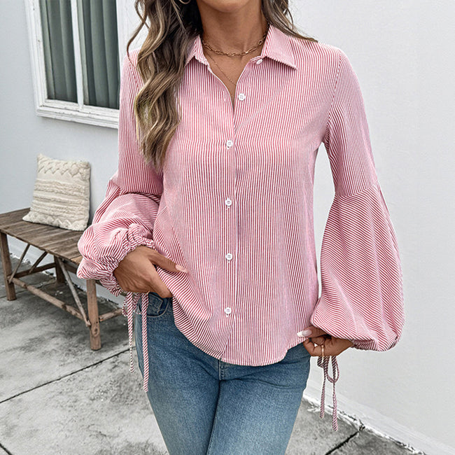 Striped Stitching Elegant Shirt For Women Main Image