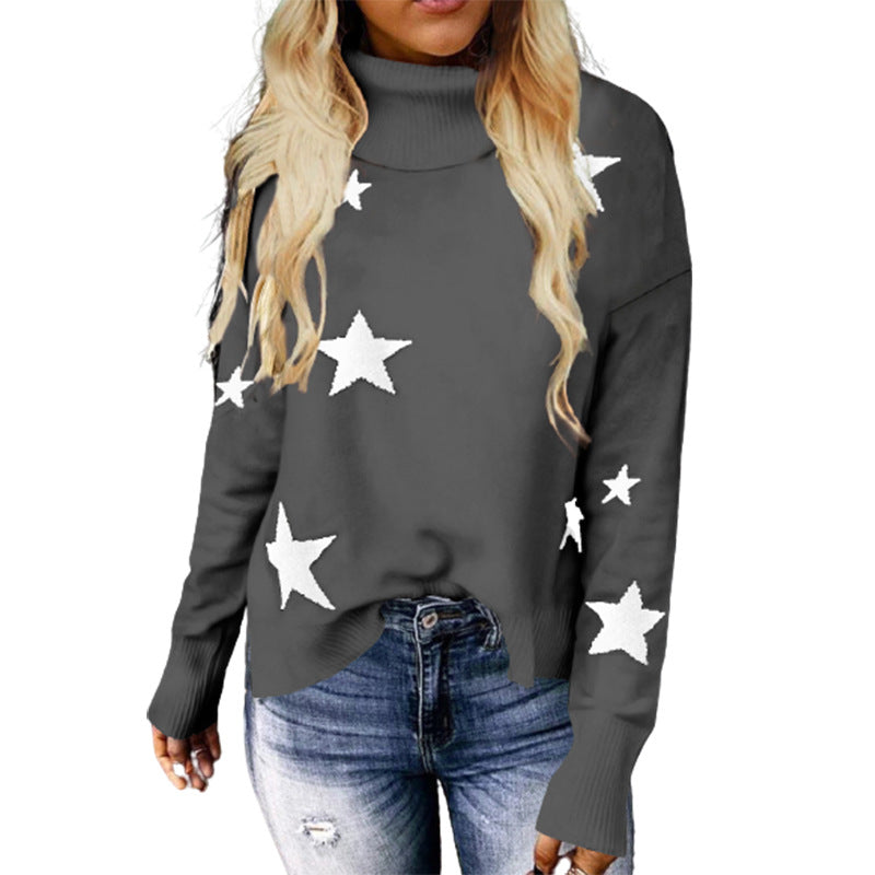 Knitted Sweater Women XINGX Pattern Turtleneck Long Sleeve Pullover Women's Sweater