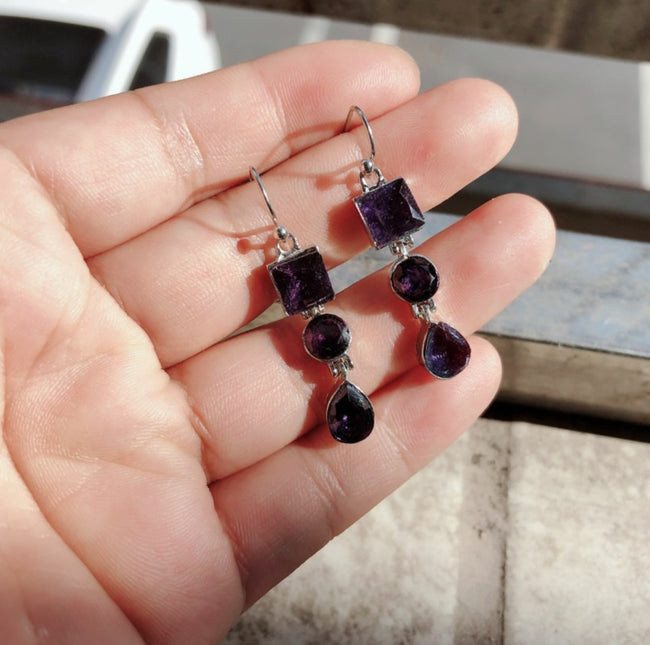 Silver 925 Jewelry Drop Earrings For Women Fashion Elegant Amethyst Dangle Earrings Wedding Wholesale Gift Main Image
