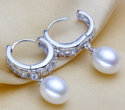 Real freshwater pearl earrings for women, 925 sterling silver pearl earrings fine white pearl earrings jewelry Hover Image