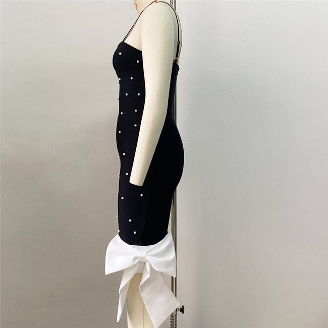 Special-interest Design Bowknot Beaded Sling Bandage Dress Main Image