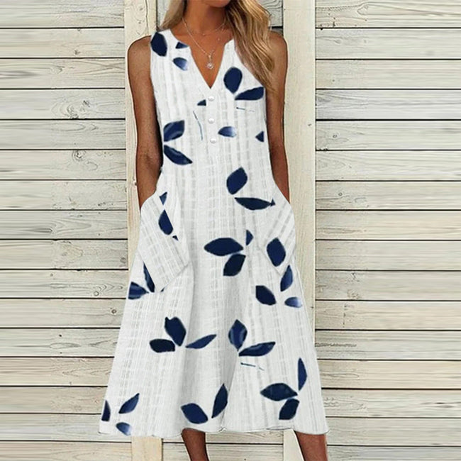 Women's Casual Leaf Waist V-neck Mid-length Dress Hover Image