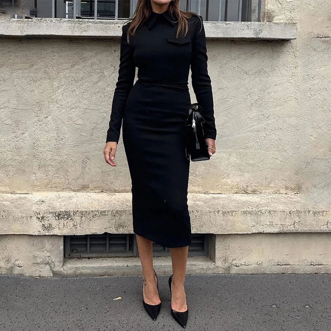 Solid Color Slim Wrap Hip Dress Hover Image