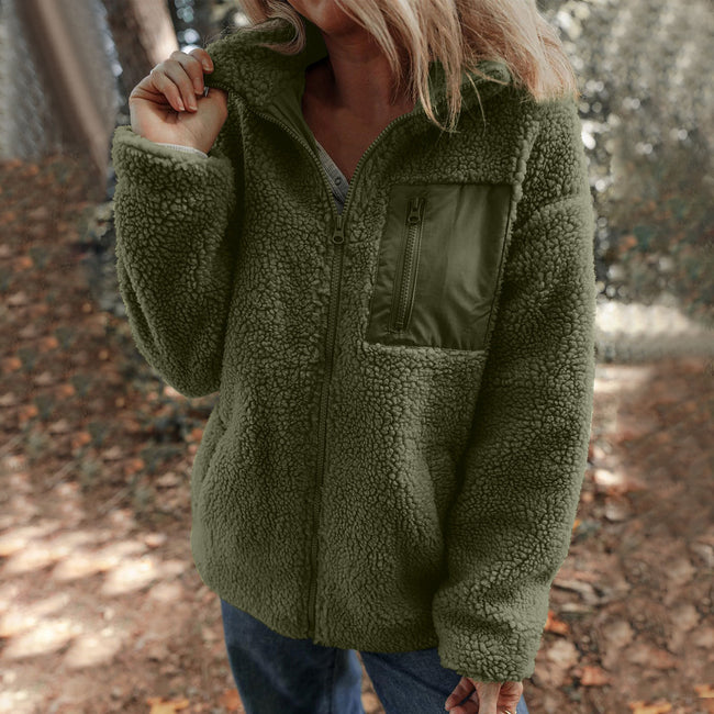 Lambswool Warm Fashion Solid Color Zipper Plush Coat Hover Image