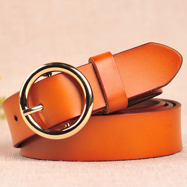 The new lady fashion retro pure leather belt belt ladies all-match round buckle leather belt ladies fine belt Main Image