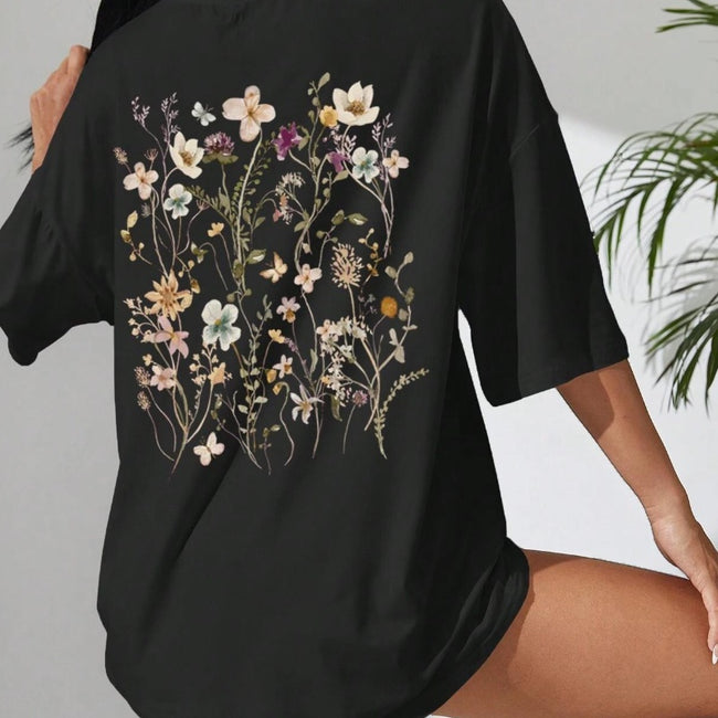 Beautiful Flower Clusters Print Cotton Women T-shirts Casual Hover Image