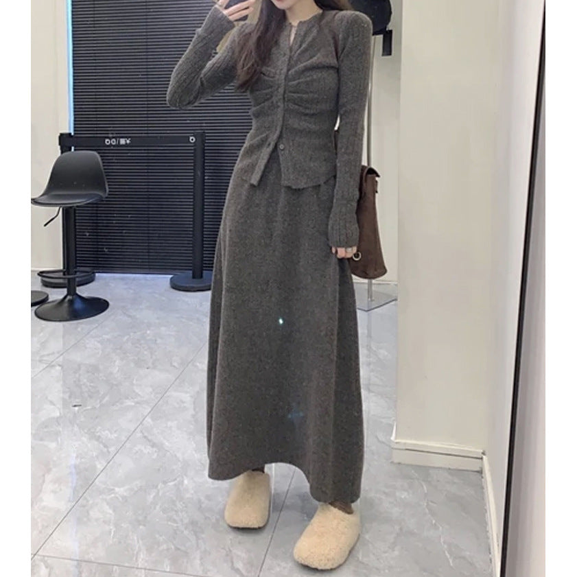Elegant Pleated High Waist Two-piece Set Sweater Suit