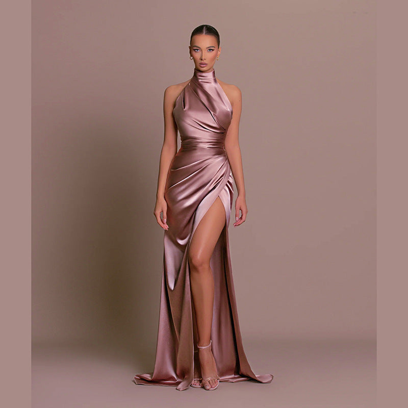 Satin One-shoulder Trailing Dress For Women