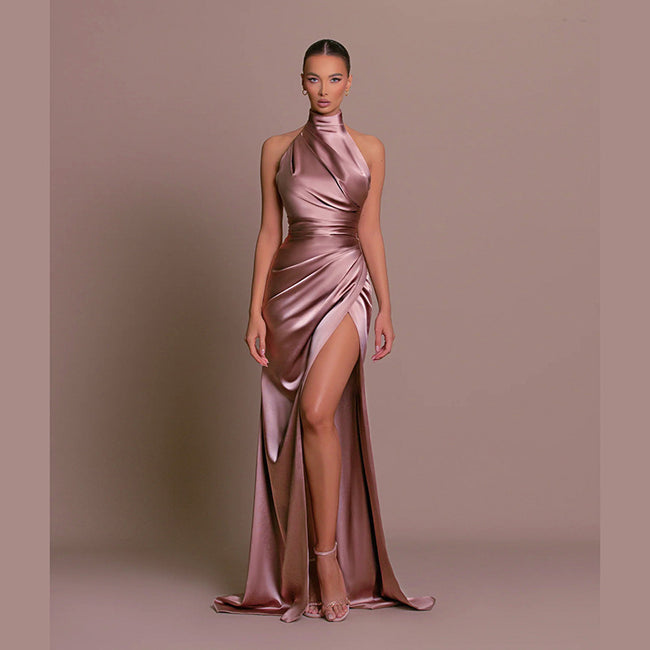 Satin One-shoulder Trailing Dress For Women Main Image