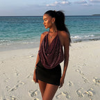 Sexy Halter Lace-up Backless Sequined Vest For Women