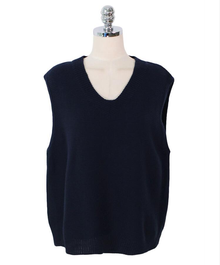 Women's Japanese Sweater Vest Women's Solid Color V-neck Loose Knit Vest Vest Women