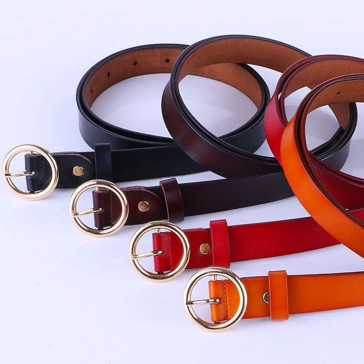 The new lady fashion retro pure leather belt belt ladies all-match round buckle leather belt ladies fine belt