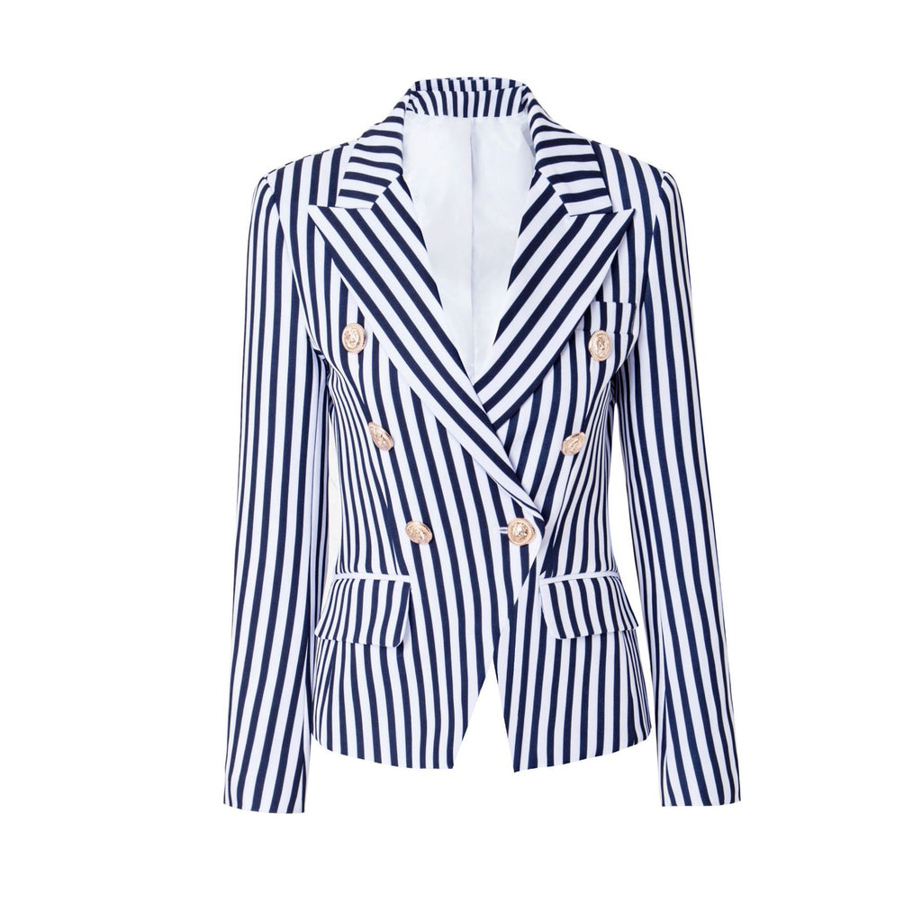 Slim-fitting Double-breasted Blazer With Vintage Stripes