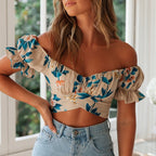 Fashion Word Neck Print Short-Sleeved Blouse Slim Slim Sexy Tube Top Women