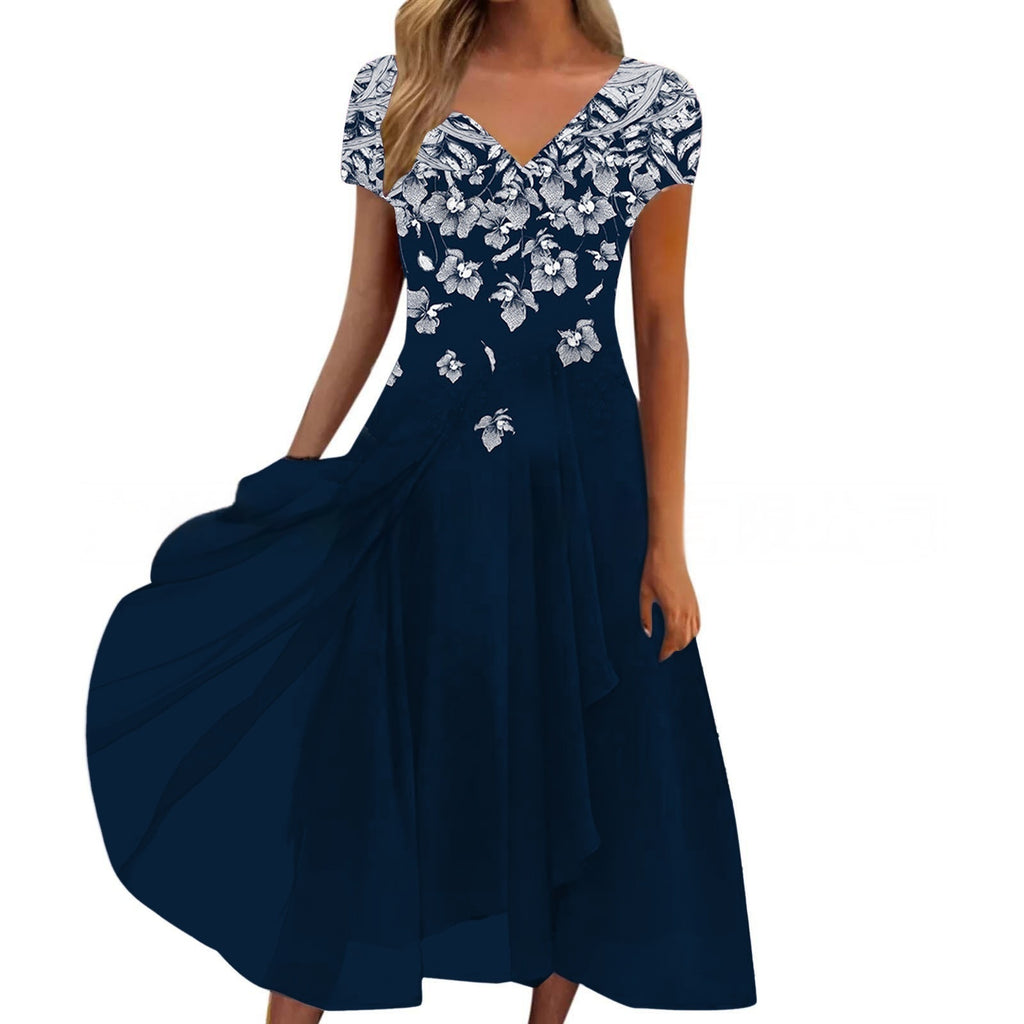 Chiffon Patchwork Floral Ladies Chiffon Dress