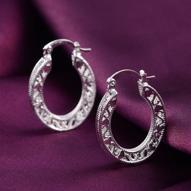 Sterling Silver Hoop Earring Korean Vintage Hollow Heart Party Earrings For Women Wedding Party Jewelry Gift Main Image