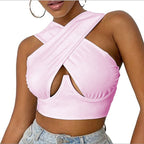 V Neck Cross Cut Zipper Short Umbilical Vest Women