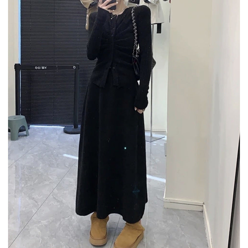 Elegant Pleated High Waist Two-piece Set Sweater Suit