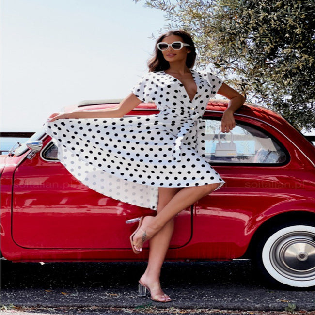 New Fashion Polka-dot Cinched Printing Dress Main Image