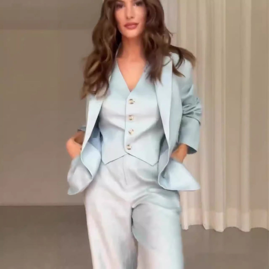 Season New Women's Clothing Solid Color Polo Collar Suit Trousers Two-piece Set
