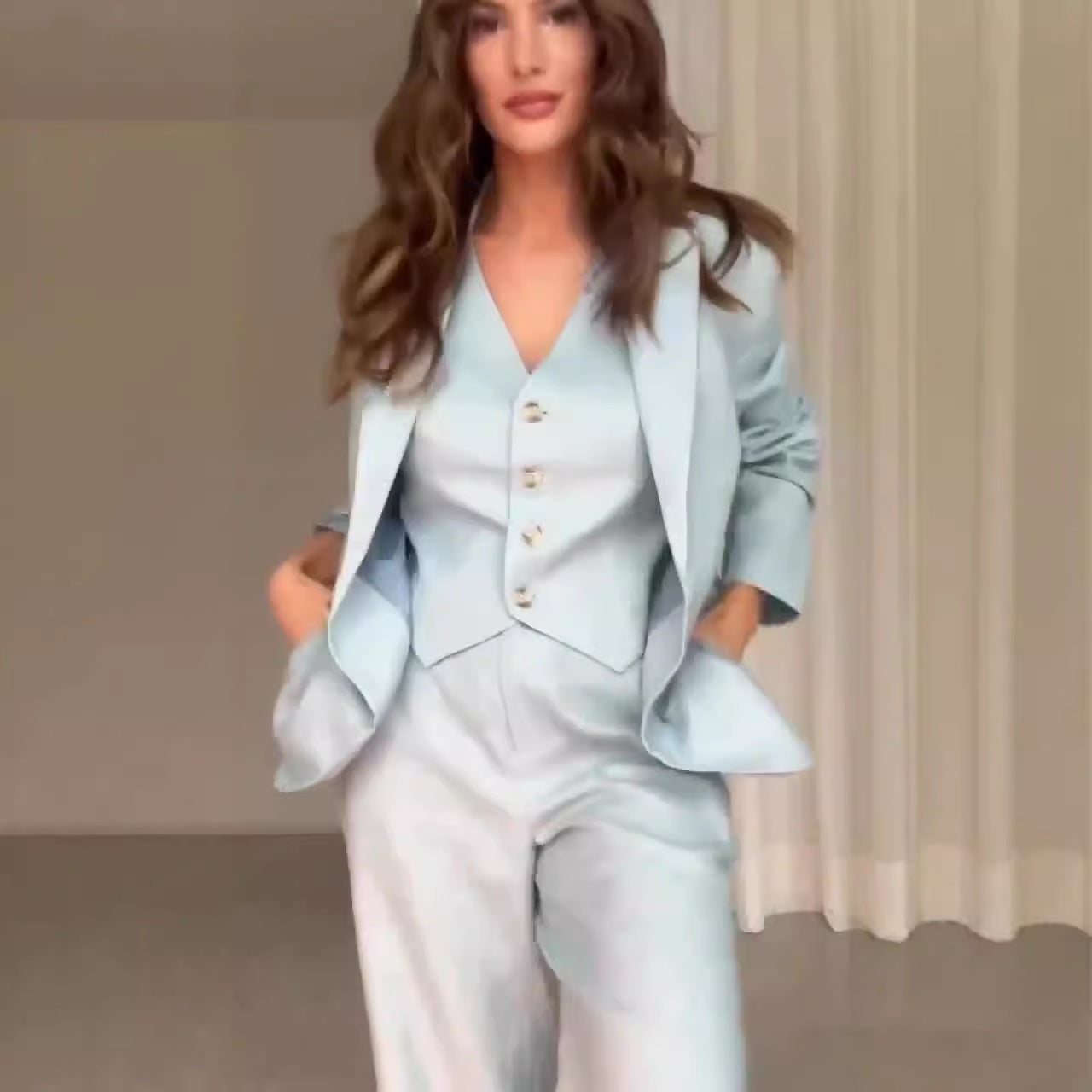 Season New Women's Clothing Solid Color Polo Collar Suit Trousers Two-piece Set