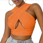 V Neck Cross Cut Zipper Short Umbilical Vest Women