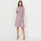 Long sleeve solid color knee-length dress