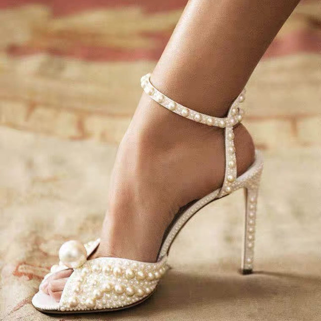 Fish Mouth Pearl Sandals Bridal Wedding Shoes Women Main Image