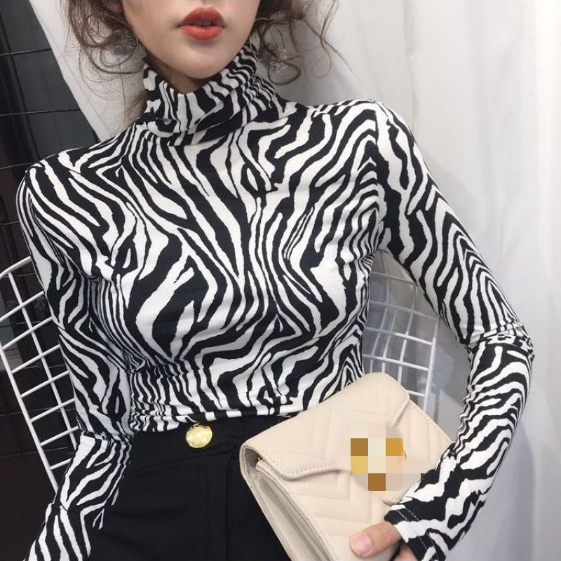 Retro Zebra Print Long Sleeved Shirt Women All Match