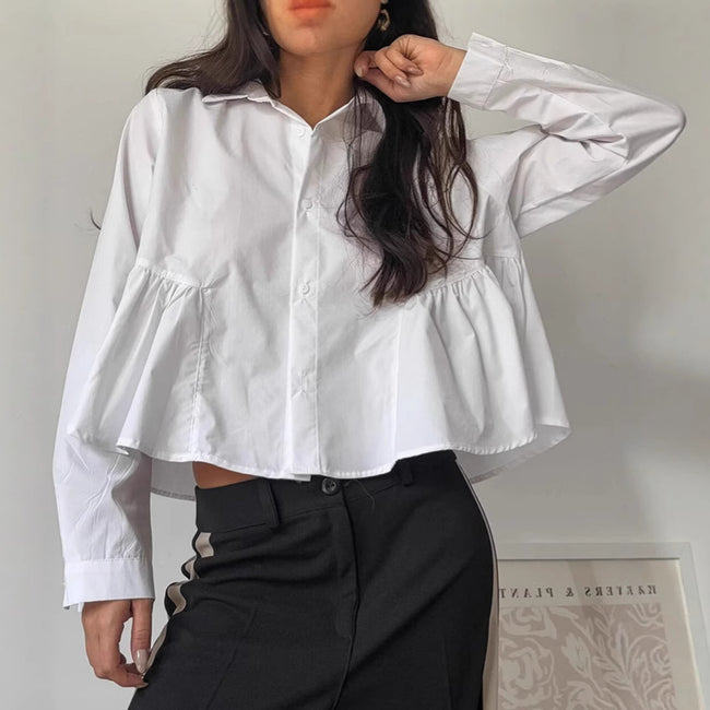 French-style Relaxed-fit White Lapel Shirt For Women Main Image