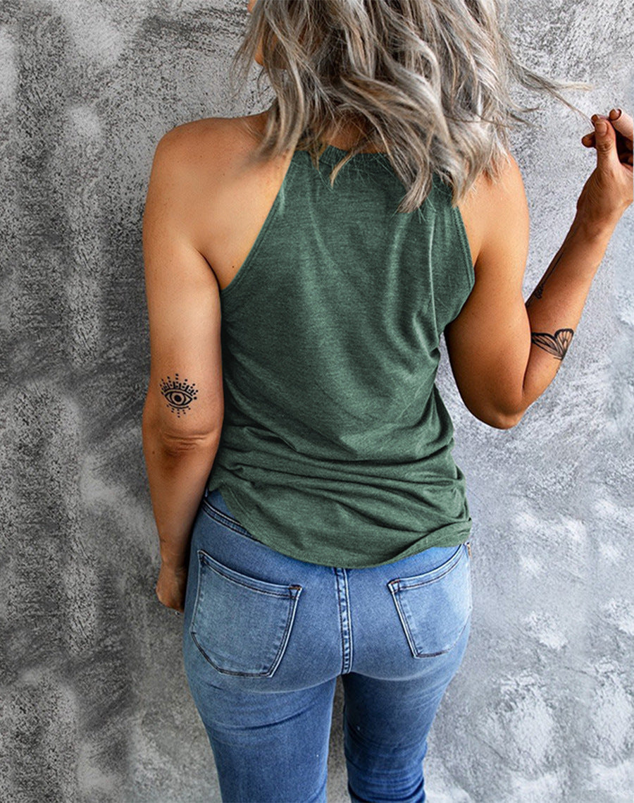 Summer New Solid Color Round Neck Sleeveless Vest For Women