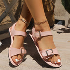 Summer Round Toe Solid Color Plus Size Flat Sandals For Women