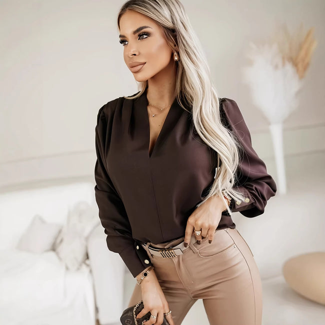 Urban Chic Solid-Color V-Neck Commuter Blouse For Women Main Image