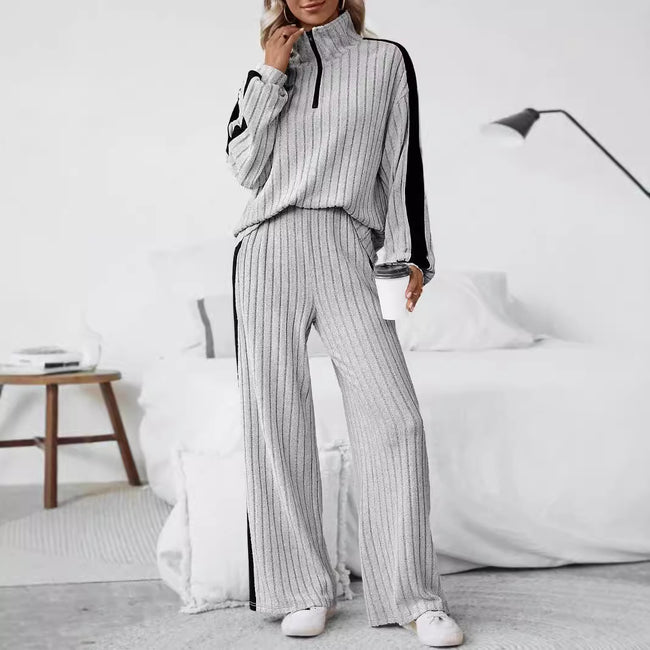 Large Size Casual Suit Women's Sweater Wide Leg Pants Two-piece Set Hover Image