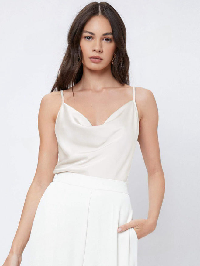 Womens Solid-Color Casual Rayon Satin Camisole