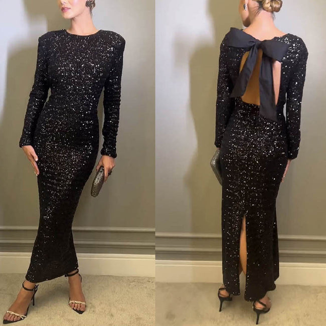 Autumn Winter Sexy Backless Sequined Evening Dress Dress Women Hover Image