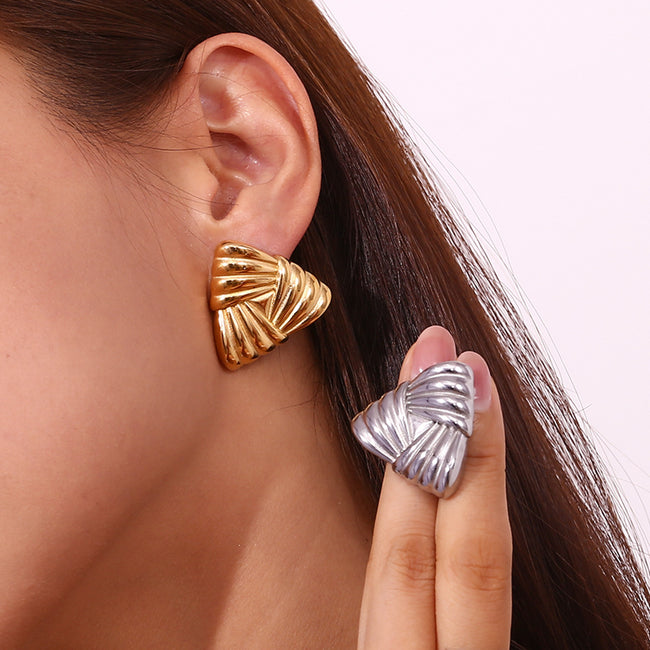 18K Gold Triangular Stud Earrings Ins Fashion Niche Style Retro Earrings For Women Jewelry Hover Image