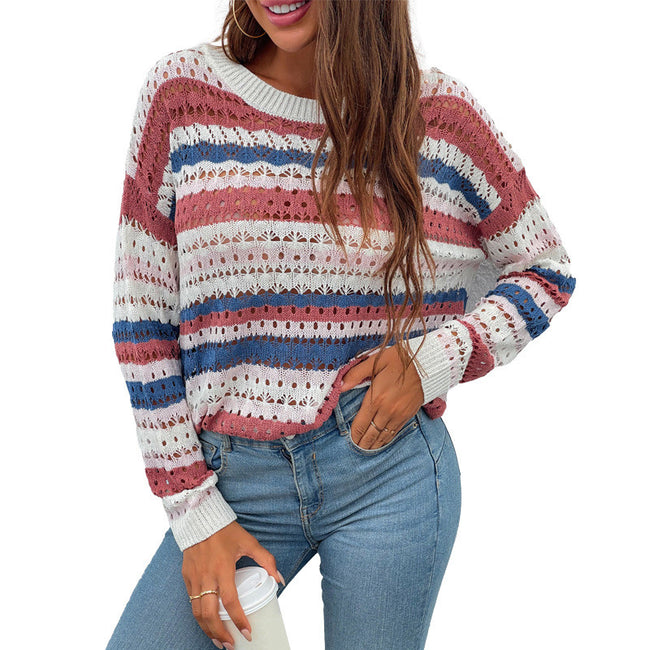 Color Striped Stitching Sweater Women Main Image