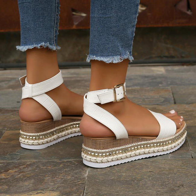 Summer Sandals Buckle Strap Hemp Wedges Platform Peep Toe Shoes Women Main Image