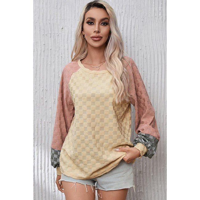 Loose Chessboard Plaid Texture Sweater For Women Main Image
