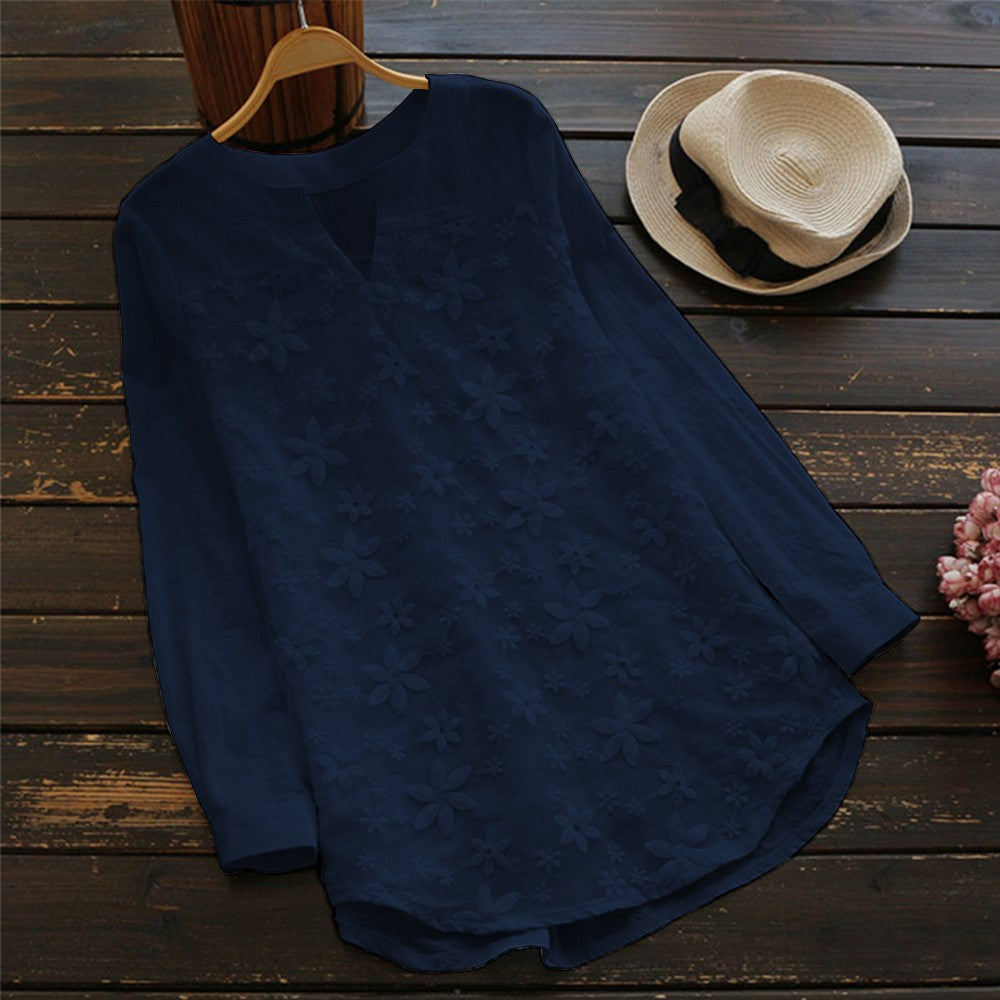 European And American Women's Lace Embroidered Long Sleeve Shirt